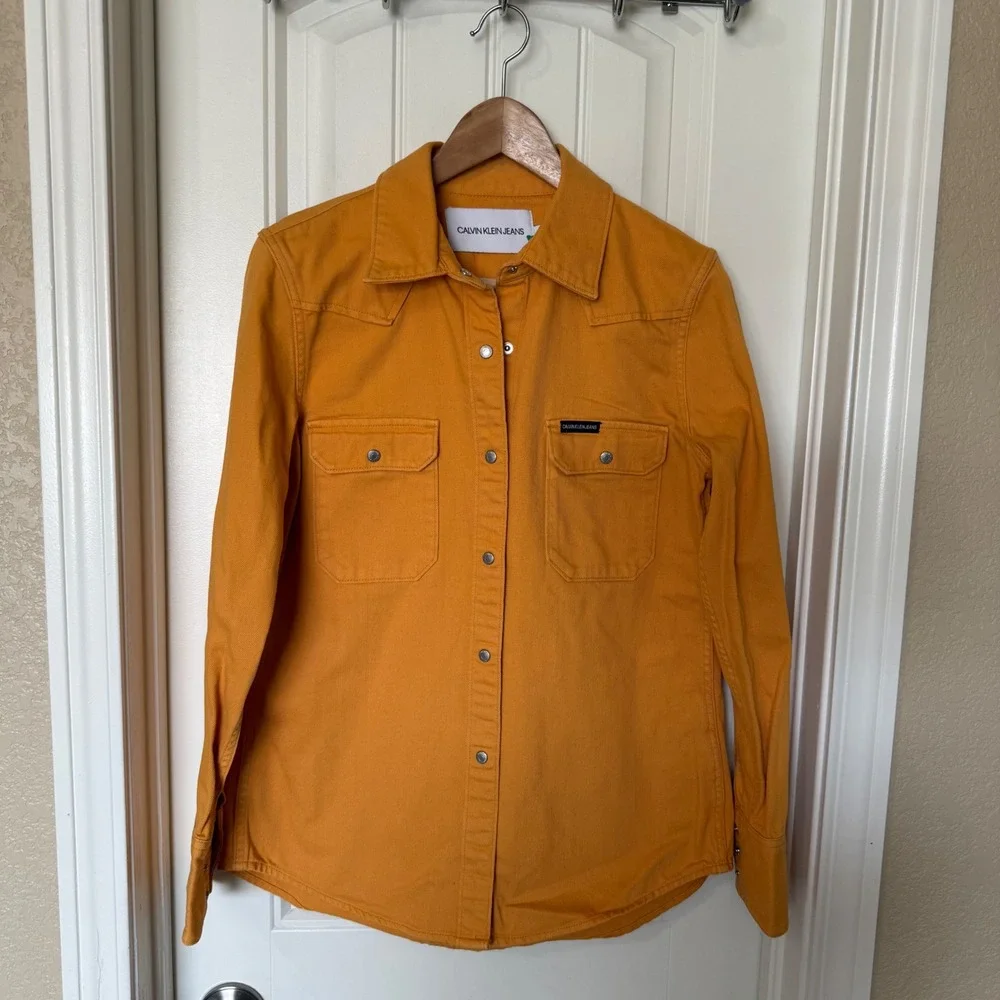 Calvin Klein Jeans Western Shirt Women Medium Yellow Excellent Snap Front Denim